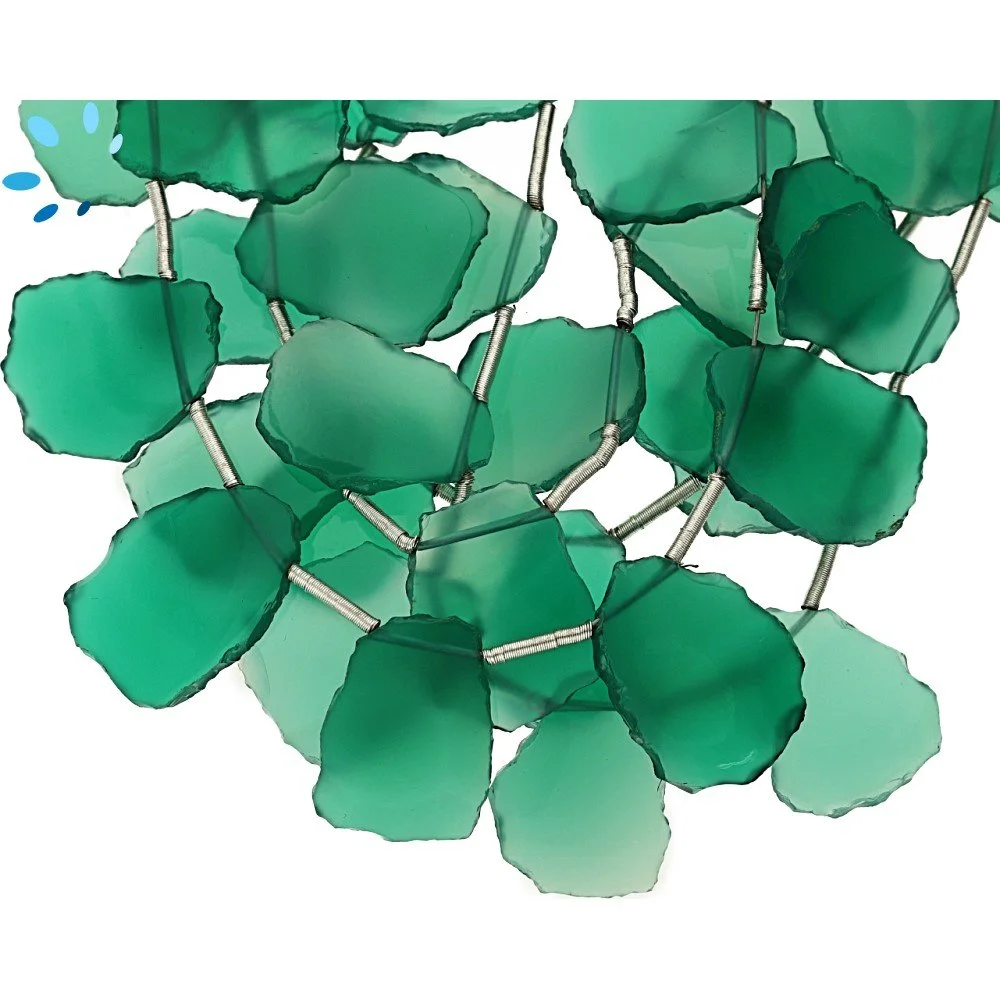 Green Onyx Smooth Slice Top Drilled Beads 16x13 - 18x14mm - 8 Inch Strand