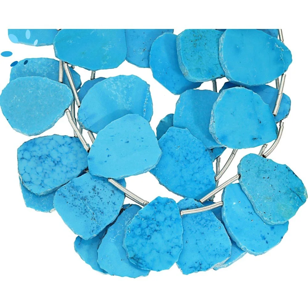 Turquoise Color Howlite Smooth Slice Top Drilled Beads 14x10 - 16x12mm - 8 Inch Strand