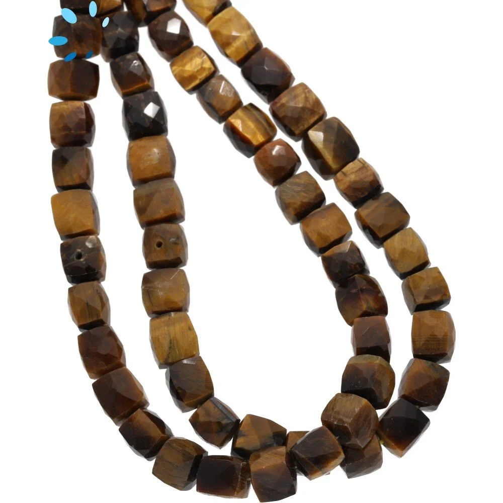 Tiger Eye Faceted Cube Top to Bottom Drilled Beads 6mm - 8 Inch Strand