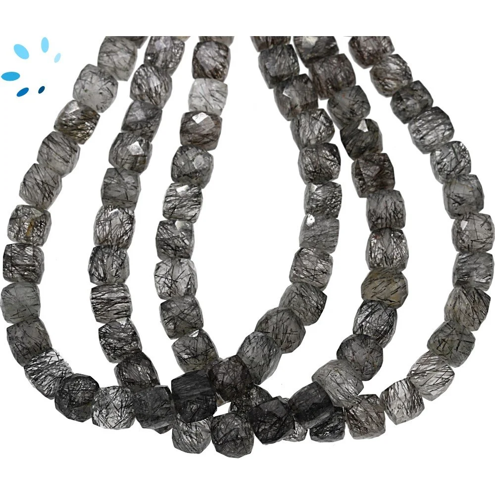 Tourmaline Quartz Faceted Cube Top to Bottom Drilled Beads 6mm - 8 Inch Strand