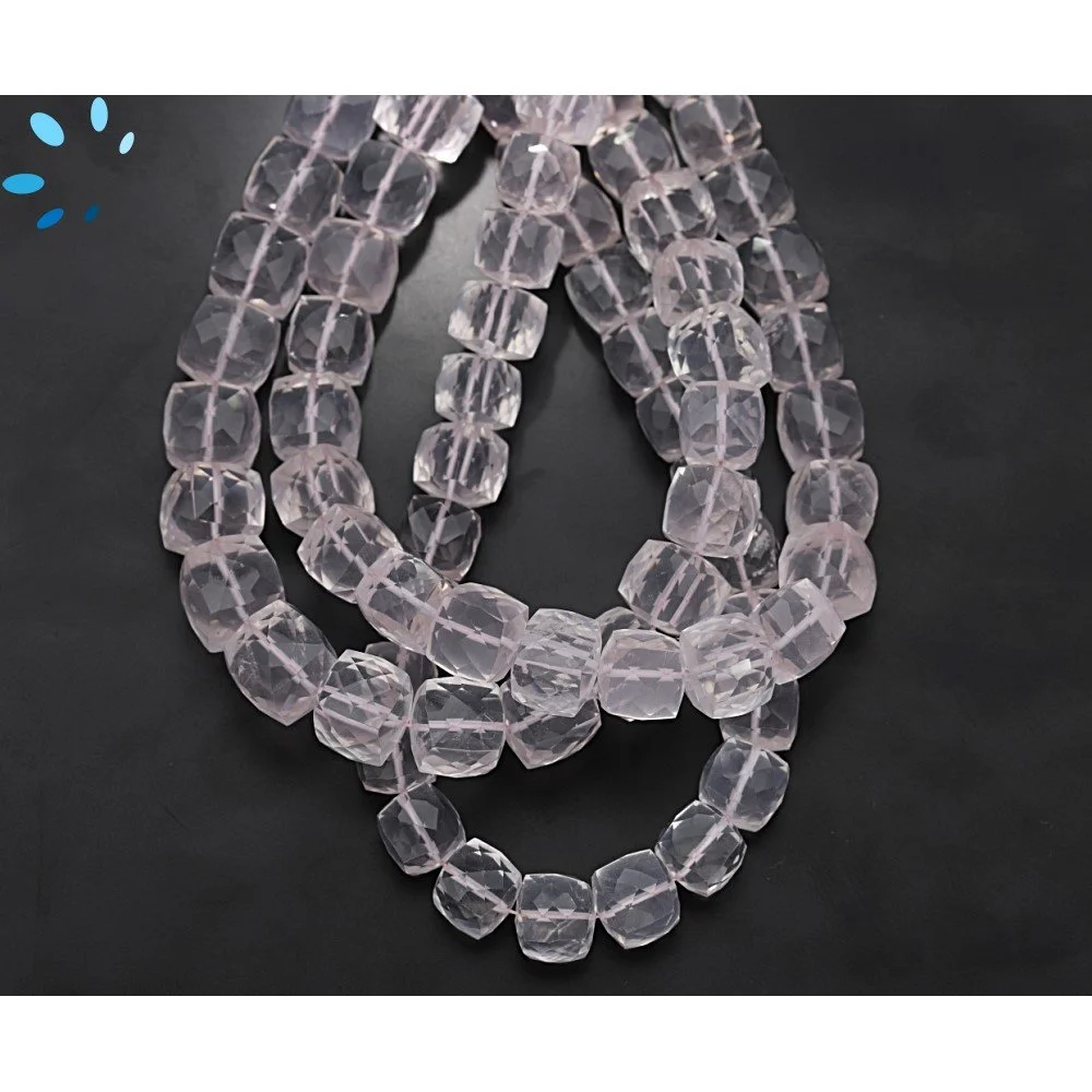 Rose Quartz Faceted Cube Top to Bottom Drill Beads 8mm - 8 Inch Strand