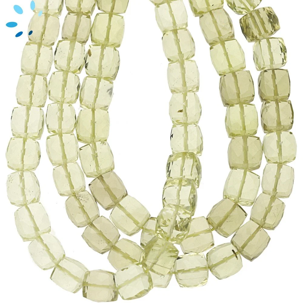 Lemon Quartz Faceted Cube Top to Bottom Drilled Beads 6mm - 8 Inch Strand