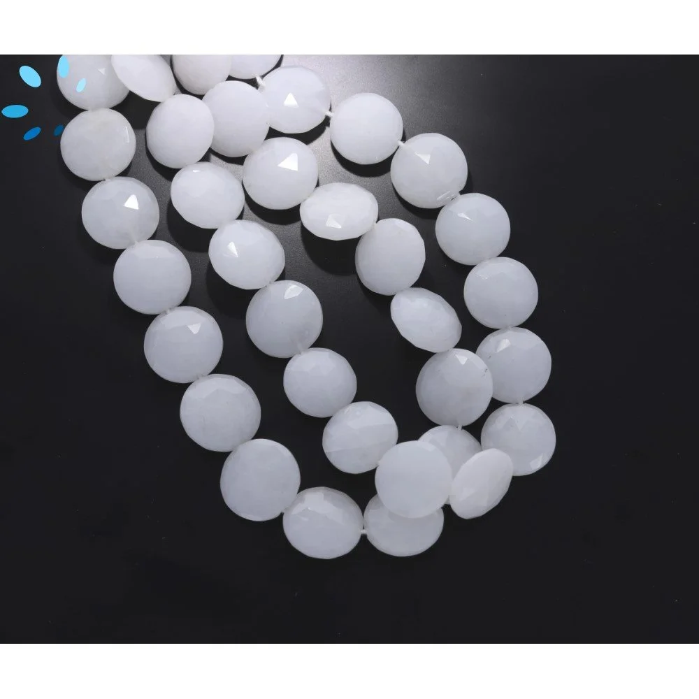 White Quartz Faceted Coin Top to Bottom Drilled Beads 10mm - 8 Inch Strand