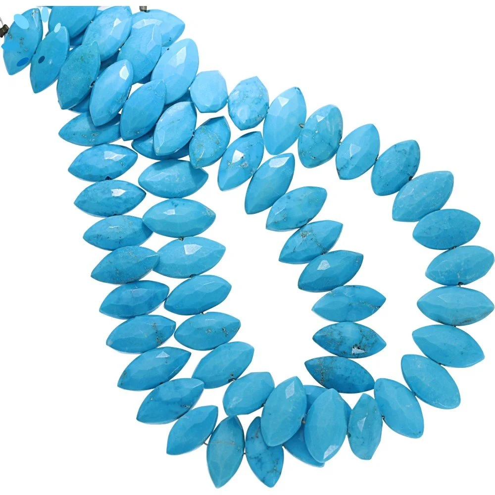 Turquoise Color Howlite Faceted Marquise Center Drilled Beads 11x6mm - 8 Inch Strand
