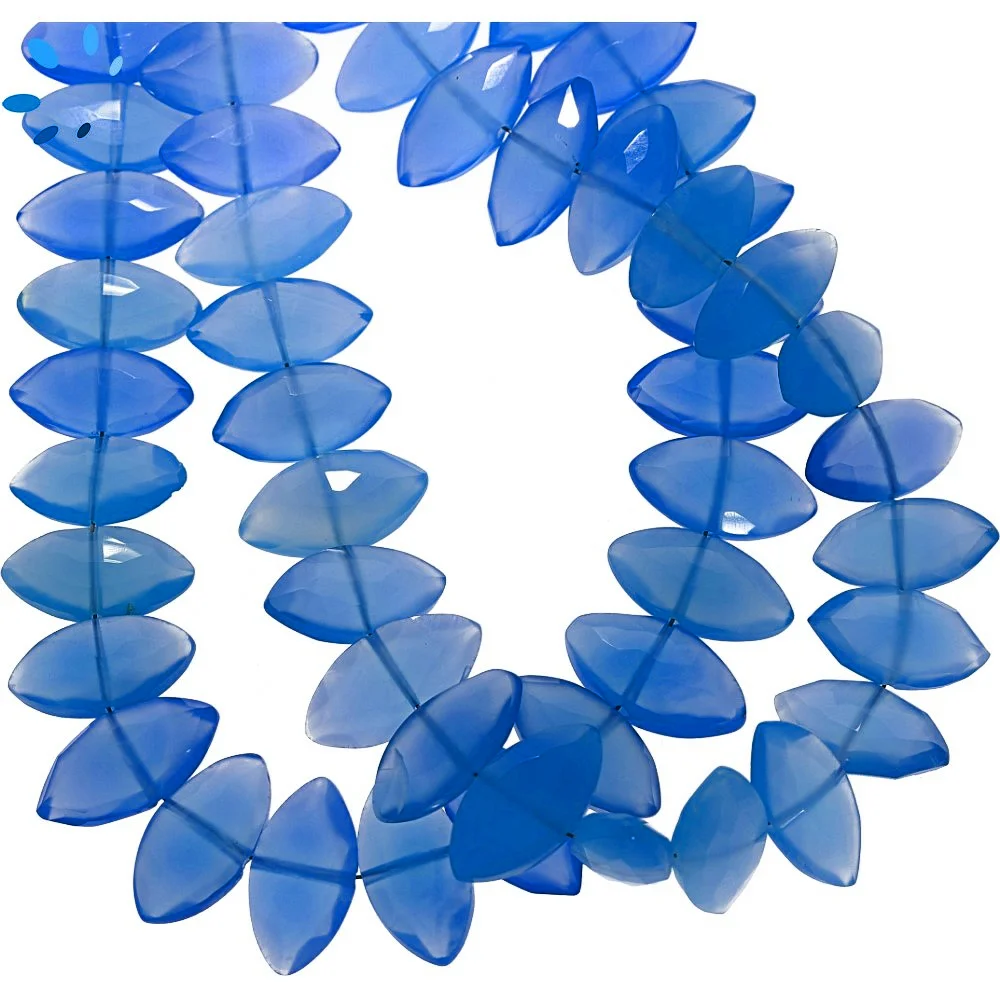 Blue Chalcedony Faceted Marquise Center Drilled Beads 13x6mm - 8 Inch Strand