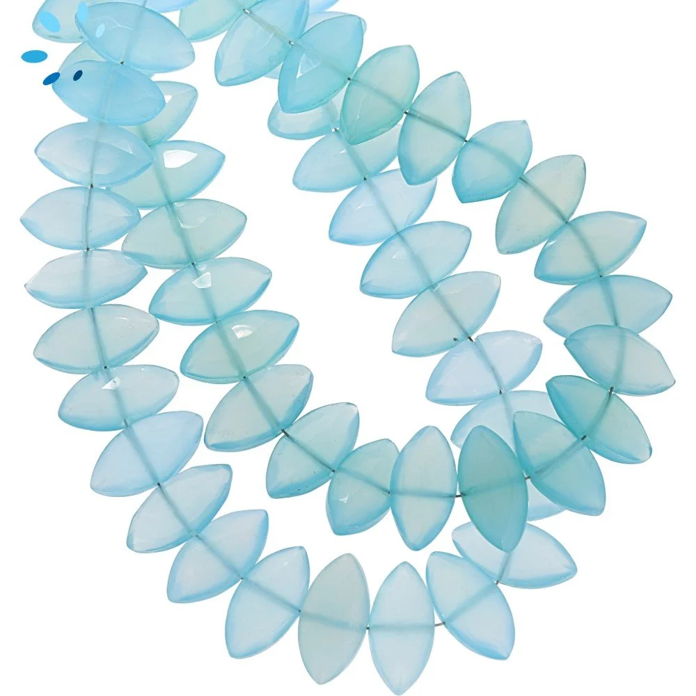 Aqua Chalcedony Faceted Marquise Center Drilled Beads 13x6mm - 8 Inch Strand