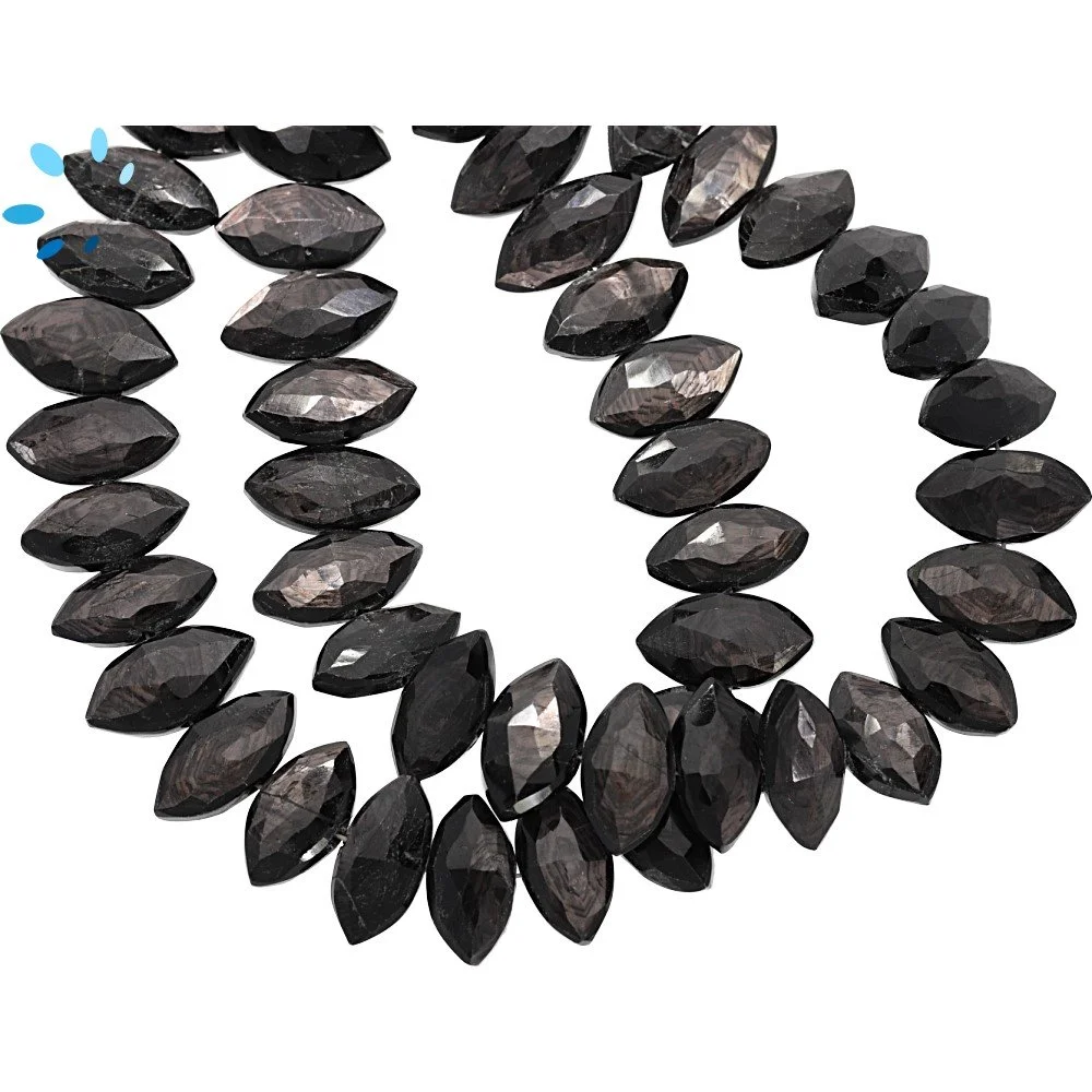 Hypersthene Faceted Marquise Center Drilled Beads 13x6mm - 8 Inch Strand