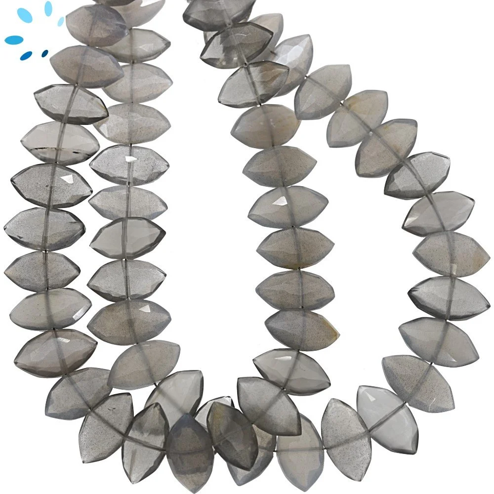 Gray Moonstone Faceted Marquise Center Drilled Beads 13x6mm - 8 Inch Strand