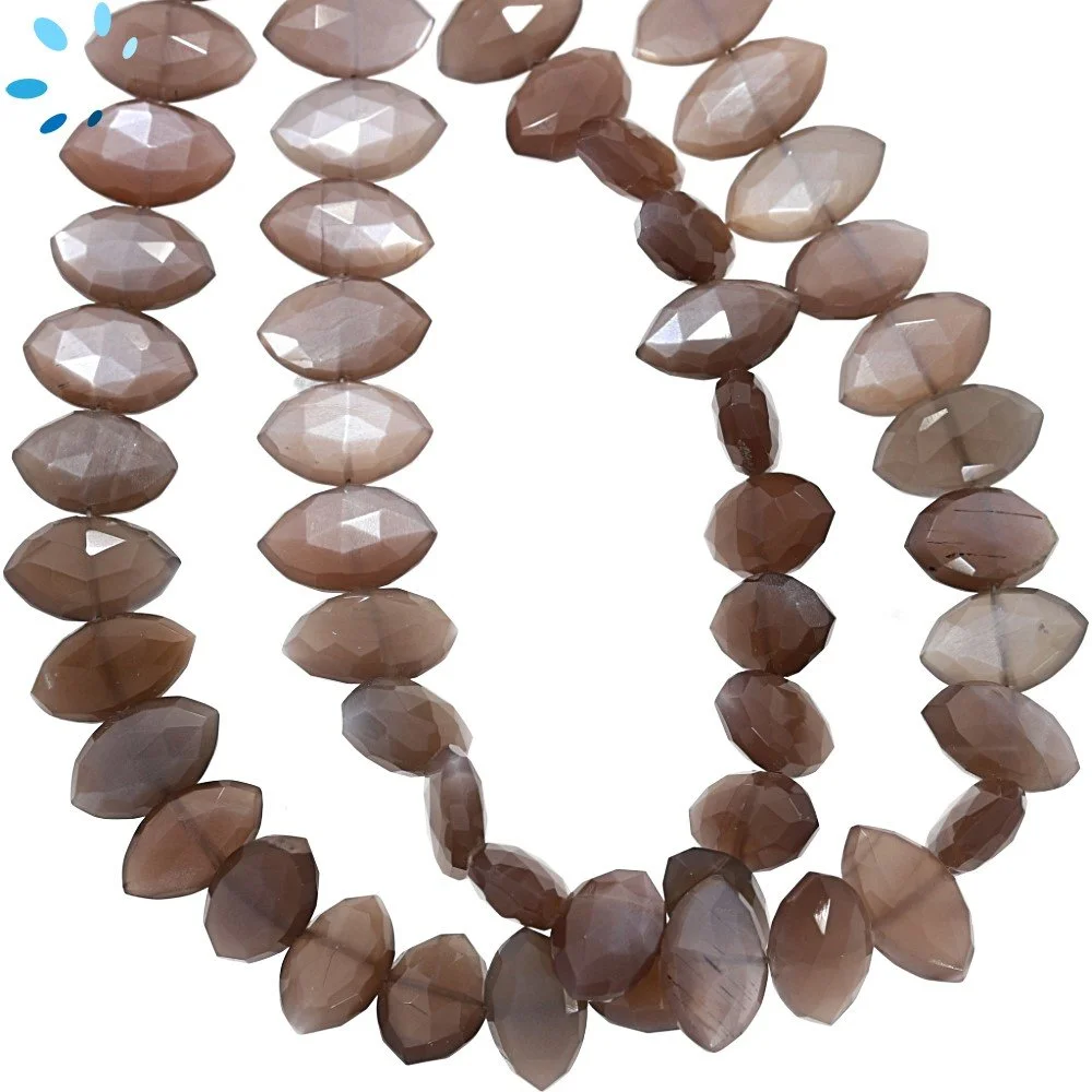 Chocolate Moonstone Faceted Marquise Center Drilled Beads 13x6mm - 8 Inch Strand