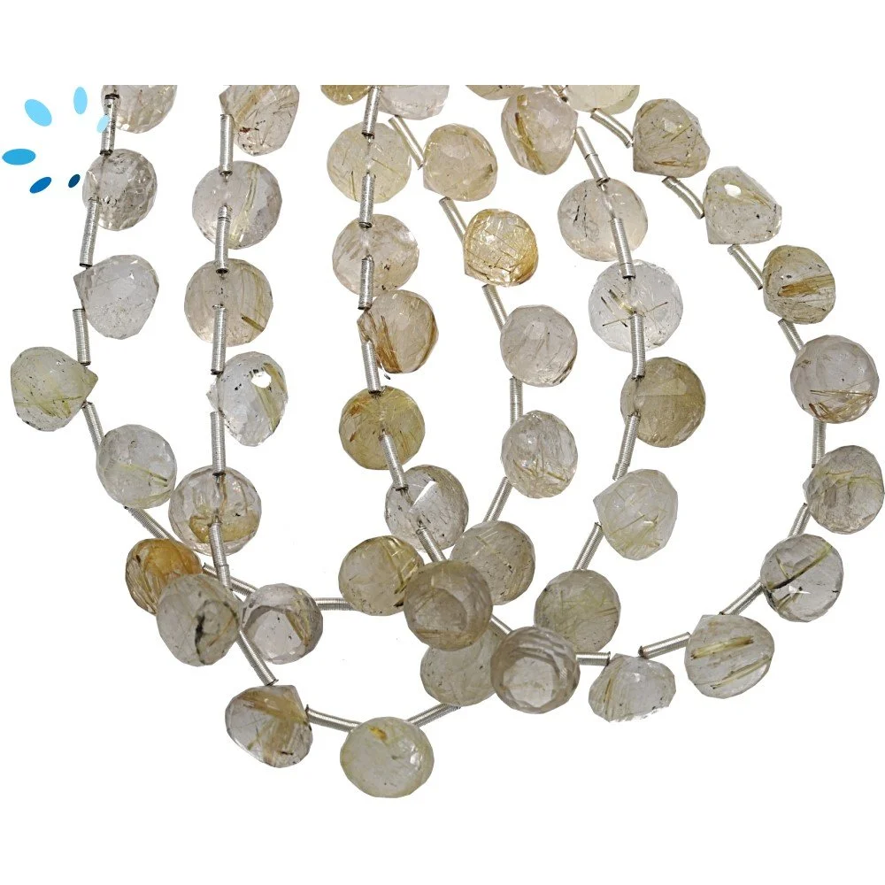 Rutilated Quartz Faceted Berry Top Drilled Beads 8mm - 8 Inch Strand