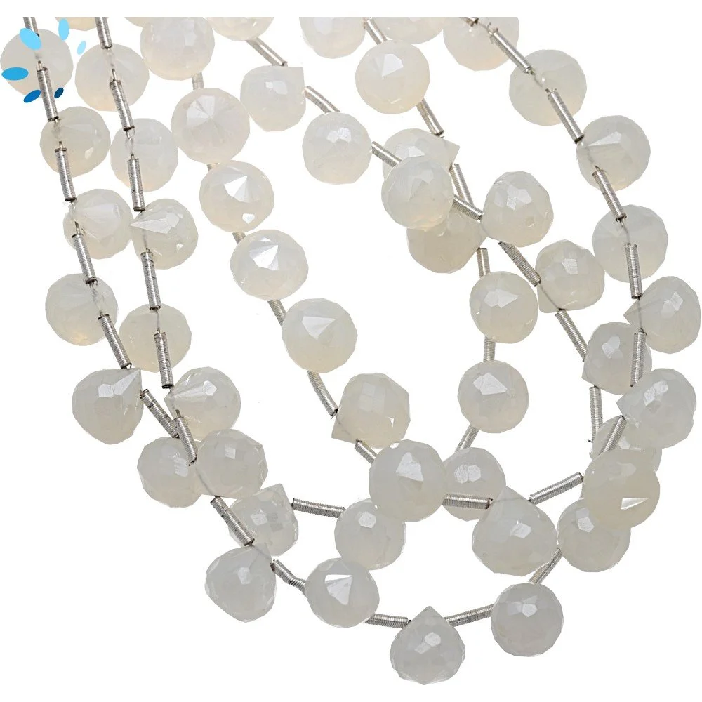 White Chalcedony Faceted Berry Top Drilled Beads 7mm - 8 Inch Strand