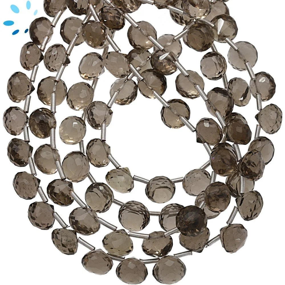 Smoky Quartz Faceted Berry Top Drilled Beads 7mm - 8 Inch Strand