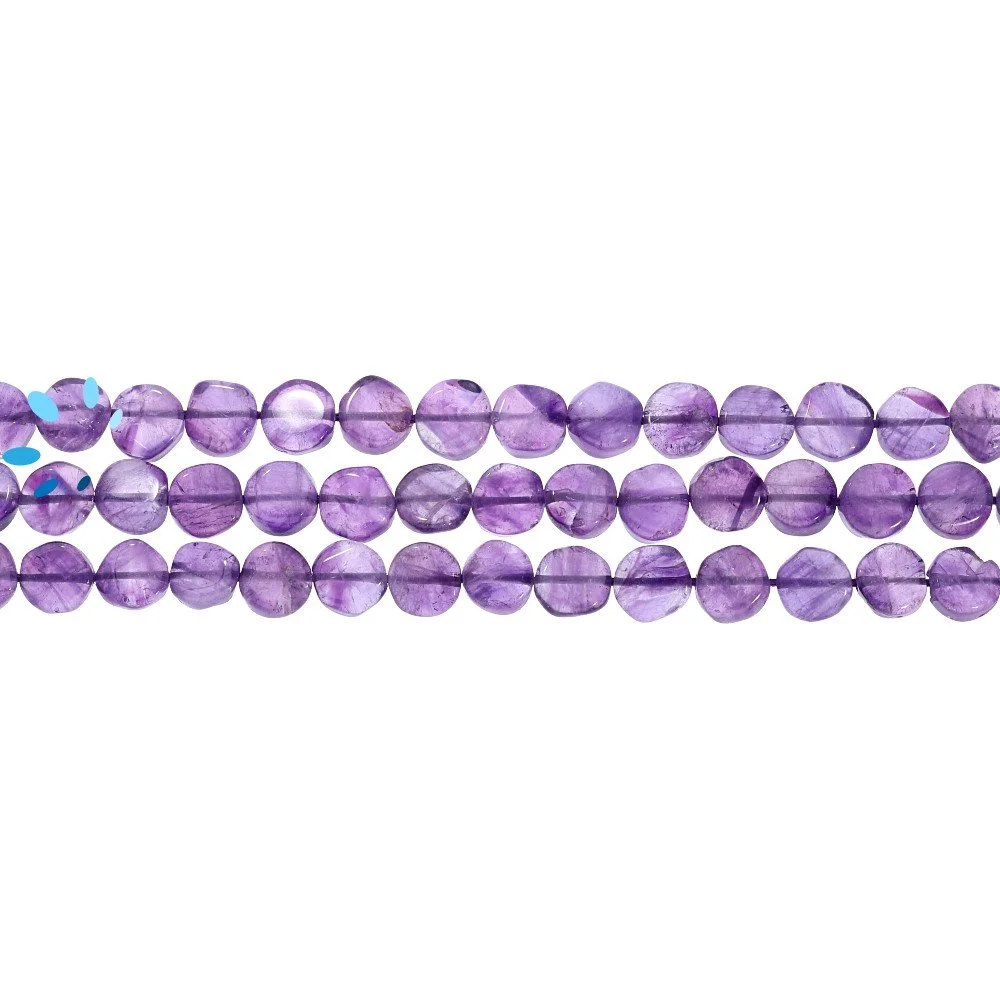 Amethyst Smooth Coin Top to Bottom Drilled Beads 6mm - 13 Inch Strand