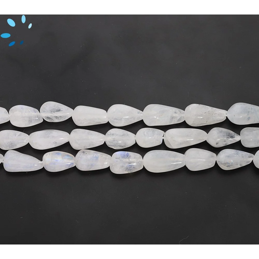 Rainbow Moonstone Smooth Teardrop Top to Bottom Drilled Beads 10x7 - 12x8mm - 14 Inch Strand