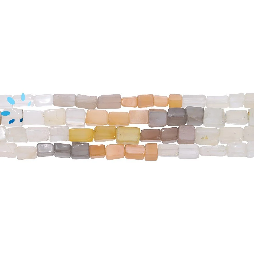 Multi Moonstone Smooth Rectangle Top to Bottom Drilled Beads 7x5mm - 14 Inch Strand
