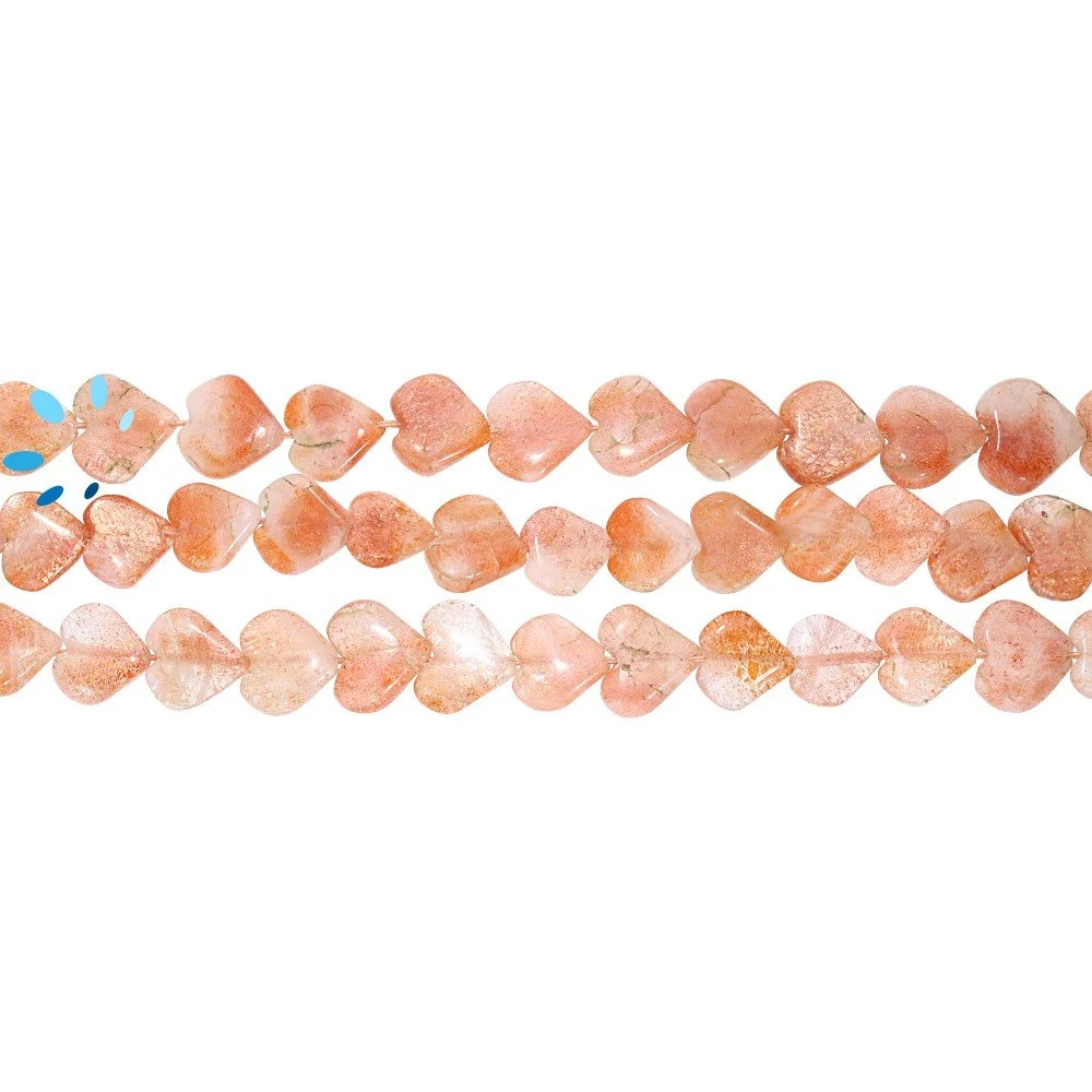 Sunstone Smooth Heart Top to Bottom Drilled Beads 8mm - 14 Inch Strand