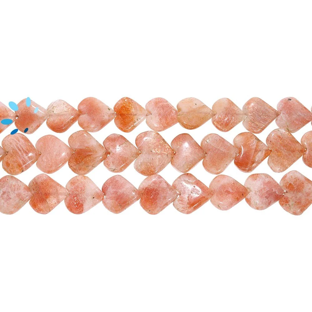 Sunstone Smooth Heart Top to Bottom Drilled Beads 10mm - 14 Inch Strand