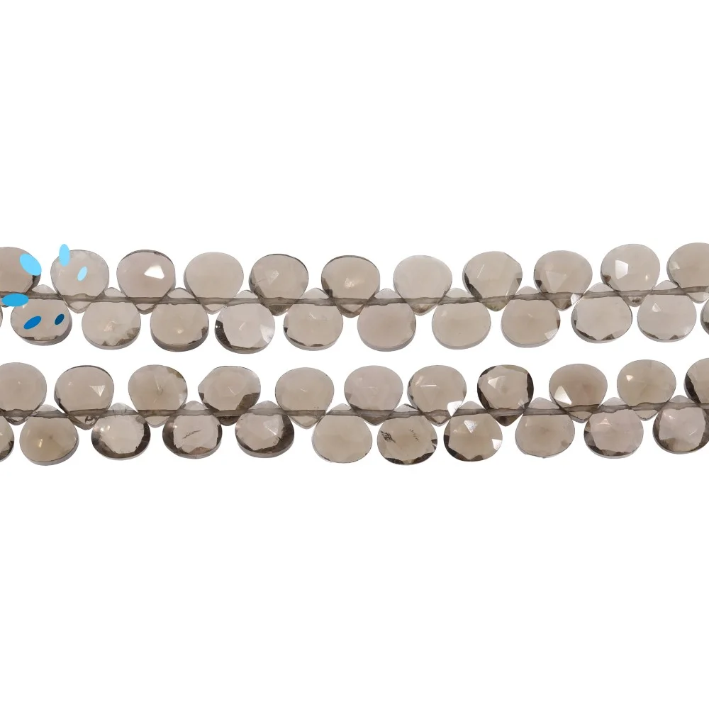 Smoky Quartz Faceted Heart Top Drilled Beads 6mm - 8 Inch Strand