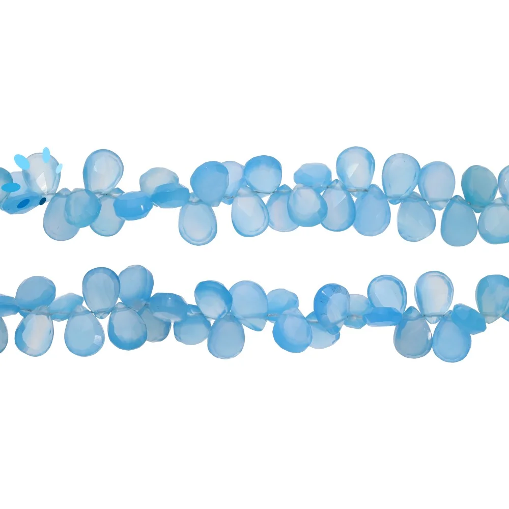 Blue Chalcedony Faceted Pear Top Drilled Beads 7x5mm - 8 Inch Strand