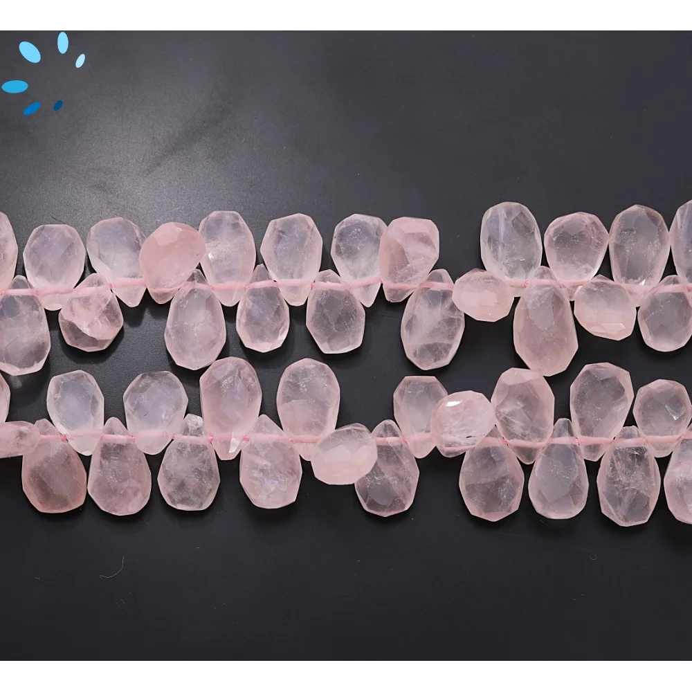 Rose Quartz Faceted Pear Top Drilled Beads 9x6mm - 14 Inch Strand