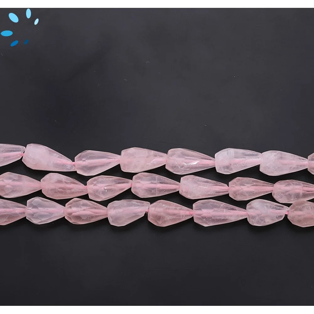 Rose Quartz Faceted Teardrop Top to Bottom Drilled Beads 11x6mm - 14 Inch Strand
