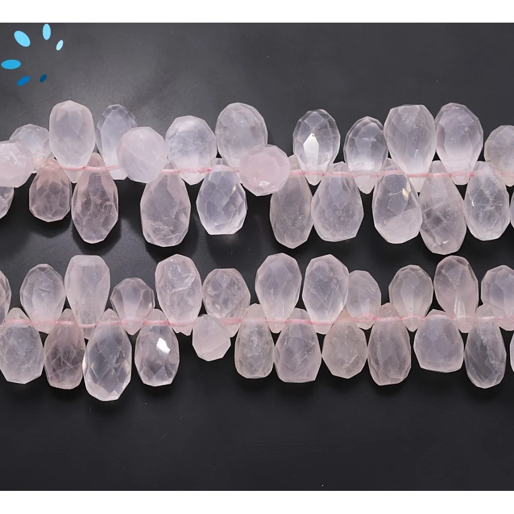 Rose Quartz Faceted Teardrop Top Drilled Beads 10x7 - 12x8mm - 14 Inch Strand