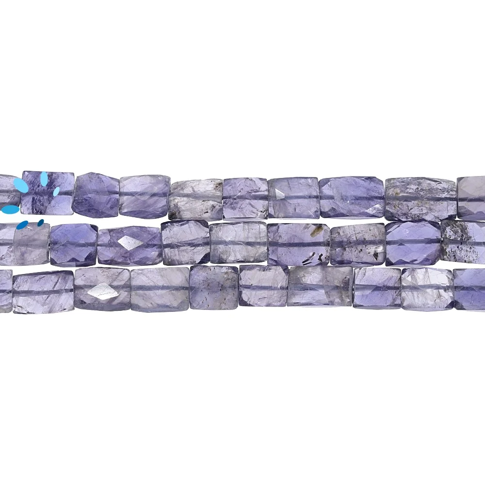 Iolite Faceted Rectangle Top to Bottom Drilled Beads 10x7 - 12x8mm - 14 Inch Strand