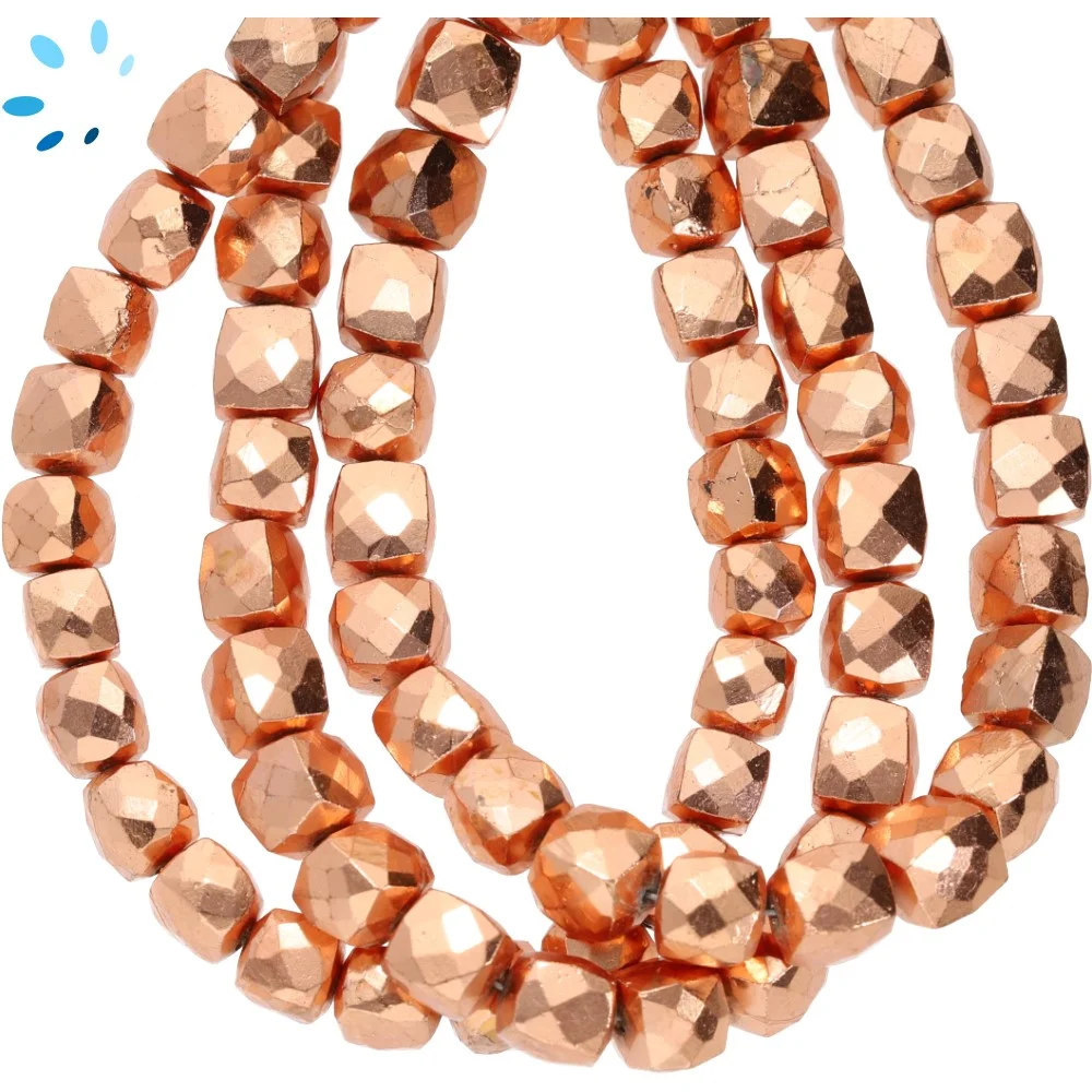 Pyrite Faceted Cube Top to Bottom Drilled Beads 6mm - 8 Inch Strand