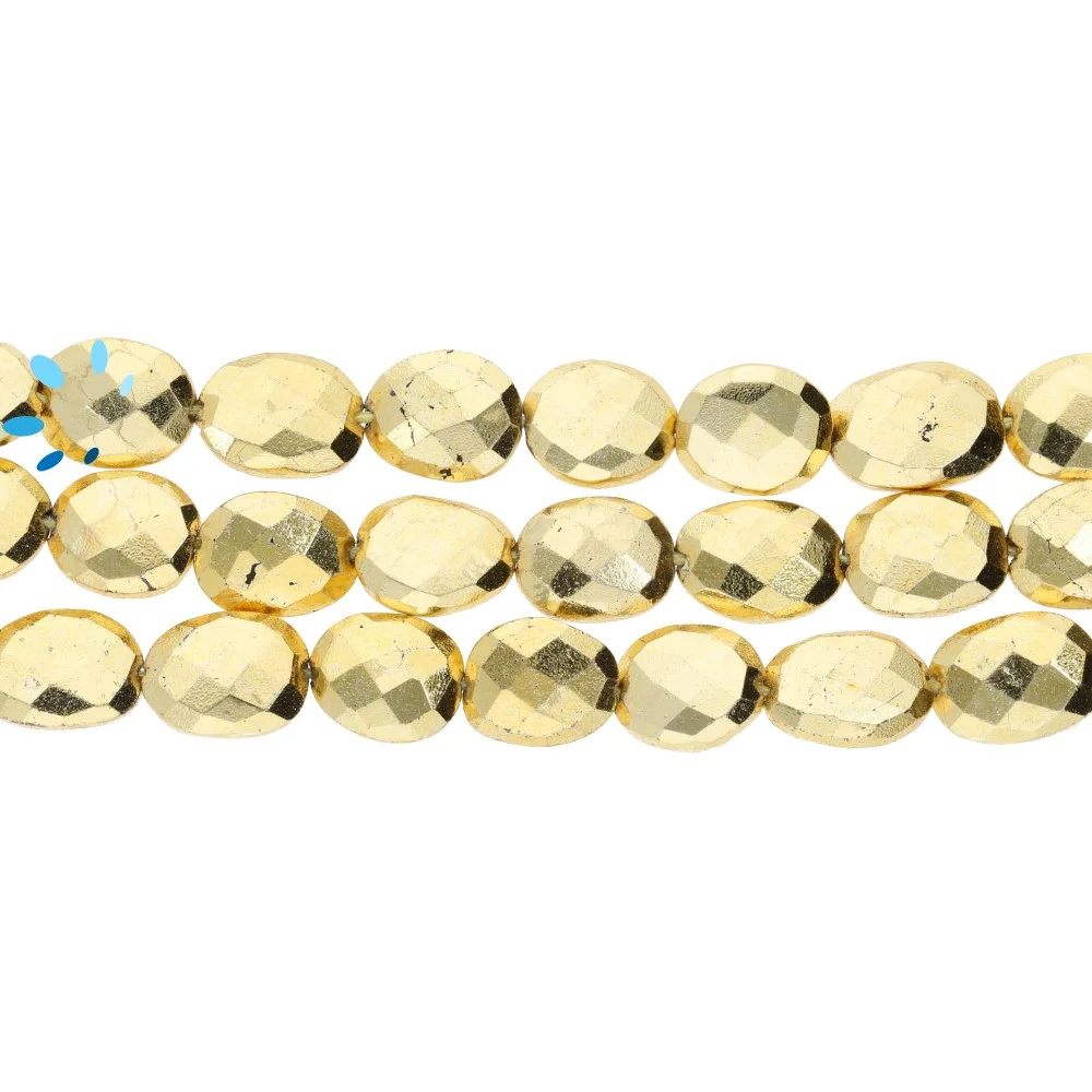 Pyrite Faceted Nuggets Top to Bottom Drilled Beads 10x7 - 12x8mm - 14 Inch Strand