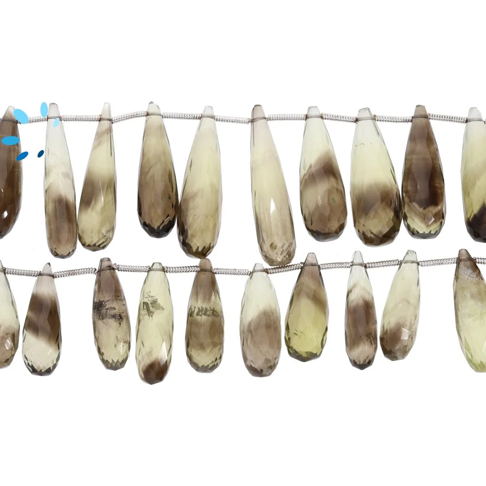 Bio Lemon Quartz Faceted Teardrop Top Drilled Beads 24x7 - 30x8mm - 8 Inch Strand