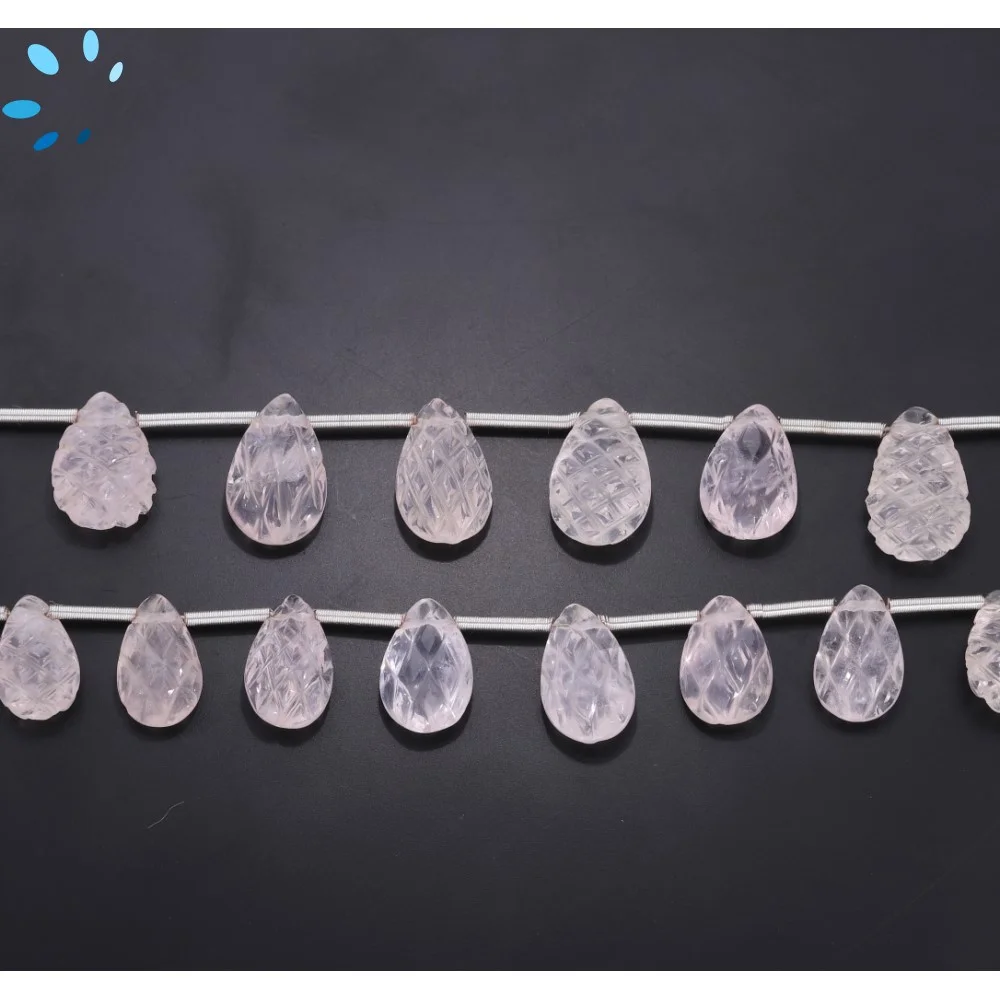 Pink Amethyst Carved Pear Top Drilled Beads 9x6mm - 8 Inch Strand