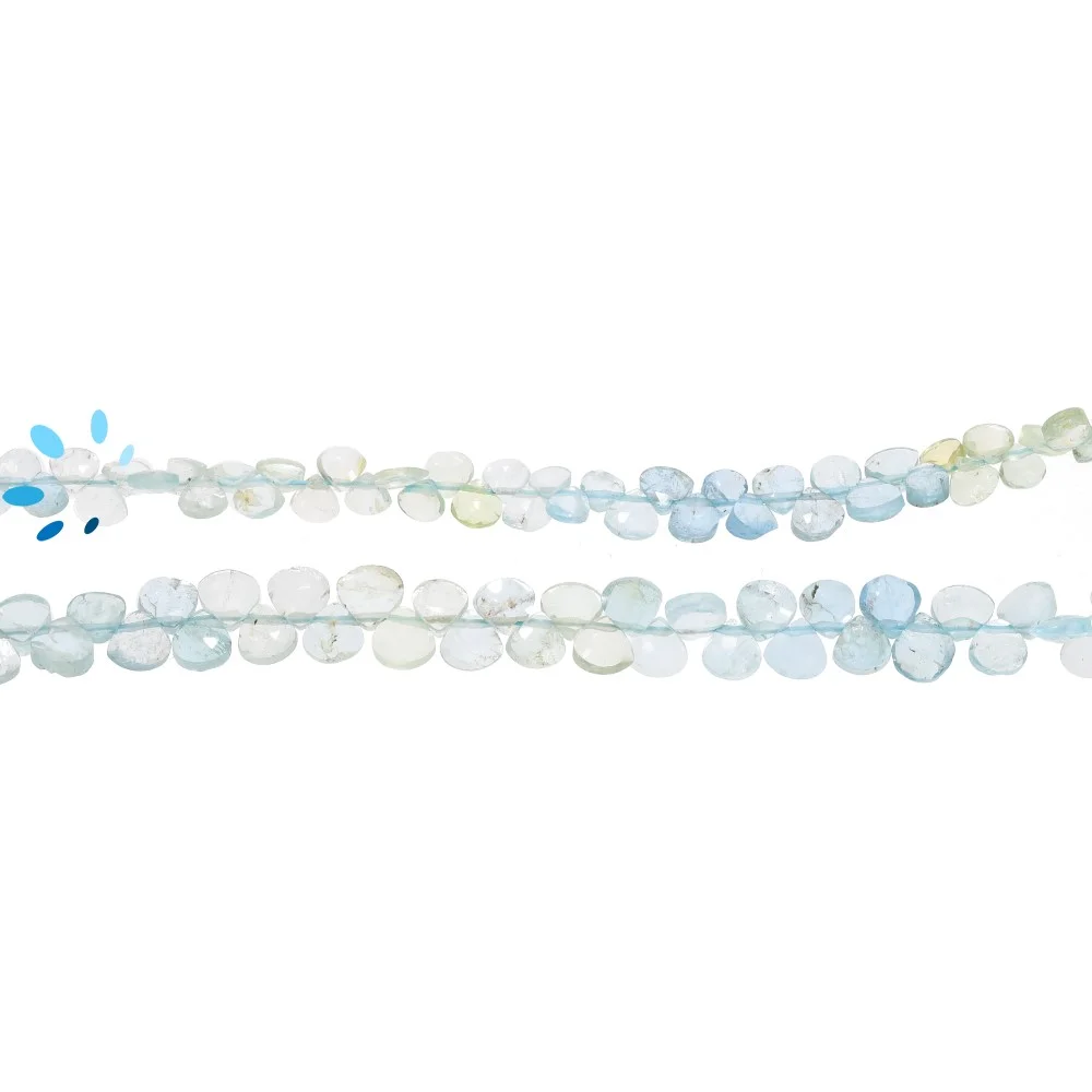 Aquamarine Faceted Heart Top Drilled Beads 4.5mm - 8 Inch Strand