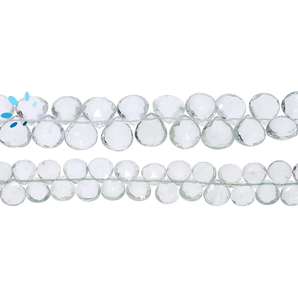 Green Amethyst Faceted Heart Top Drilled Beads 6mm - 8 Inch Strand