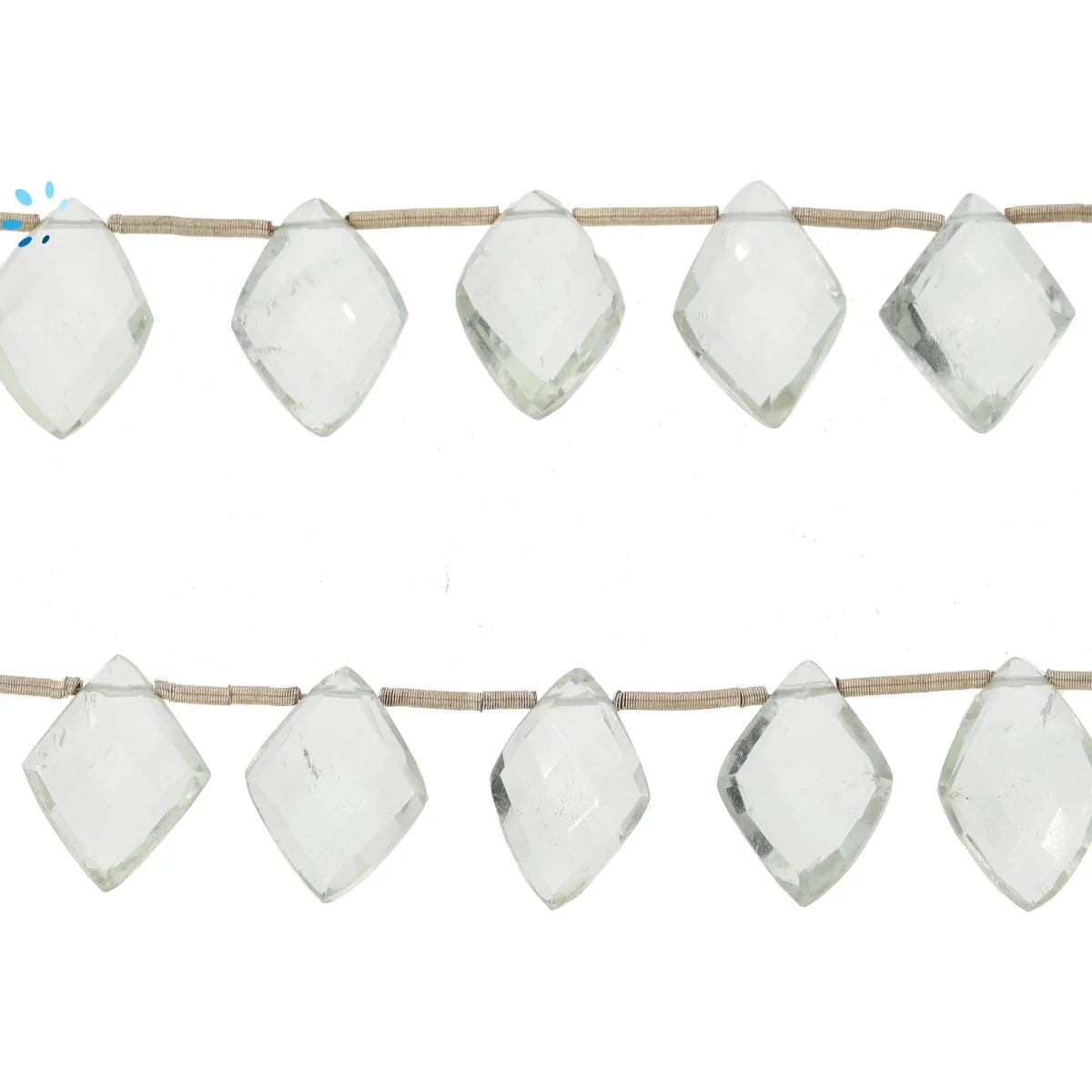Green Amethyst Faceted Diamond Top Drilled Beads 13x10 - 15x12mm - 8 Inch Strand