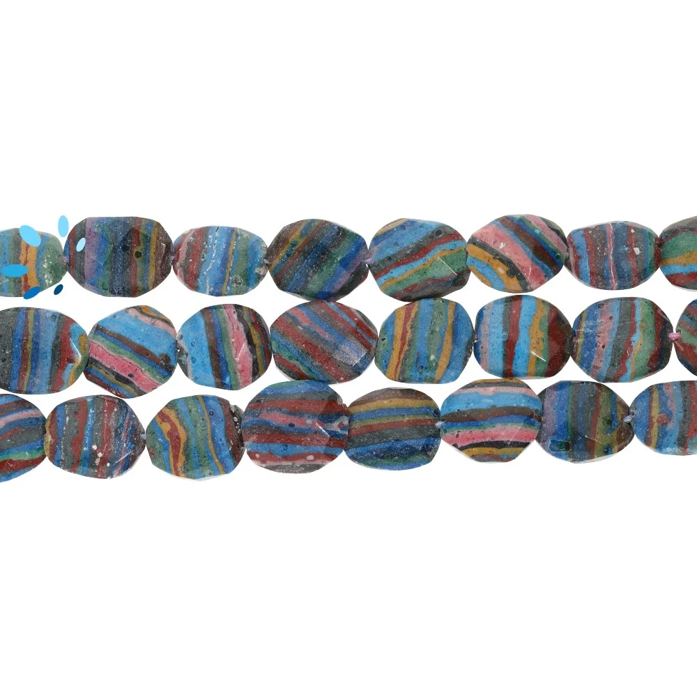 Rainbow Calcica Faceted Oval Nugget Top to Bottom Drilled Beads 10x7 - 12x8mm - 14 Inch Strand
