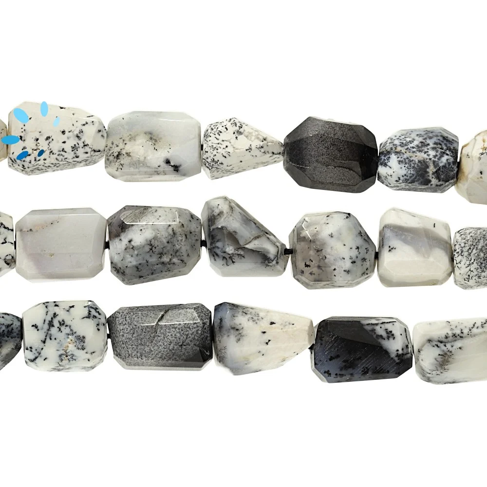 Dendrite Opal Faceted Nuggets Top to Bottom Drilled Beads 12x9mm - 13 Inch Strand