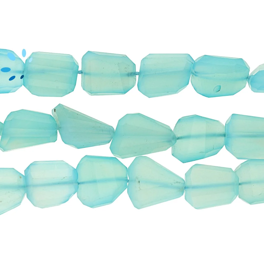 Aqua Chalcedony Faceted Nuggets Top to Bottom Drilled Beads 13x10 - 15x12mm - 12 Inch Strand