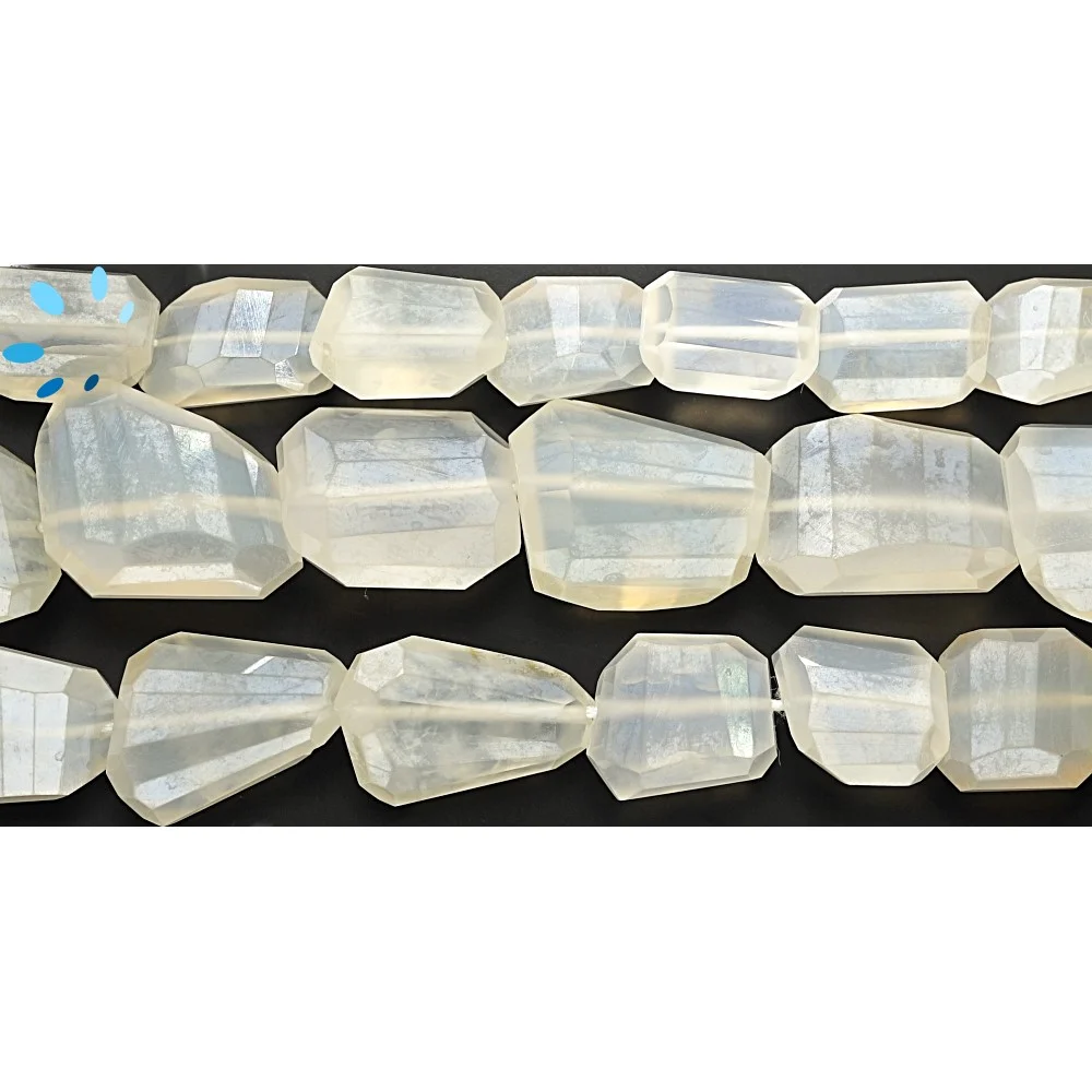 Mystic White Chalcedony Faceted Nuggets Top to Bottom Drilled Beads 13x10 - 15x12mm - 14 Inch Strand
