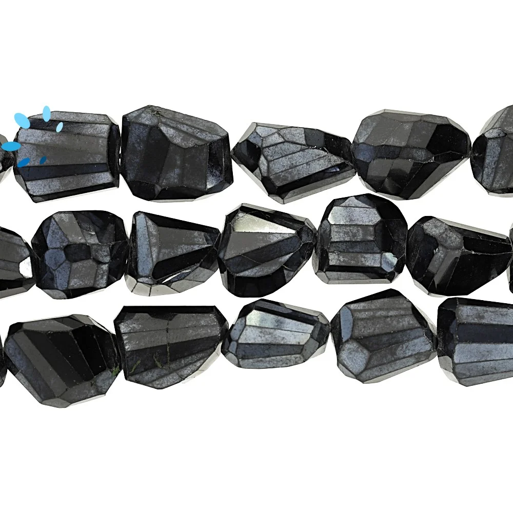 Black Spinel Faceted Nuggets Top to Bottom Drilled Beads 13x10 - 15x12mm - 13 Inch Strand