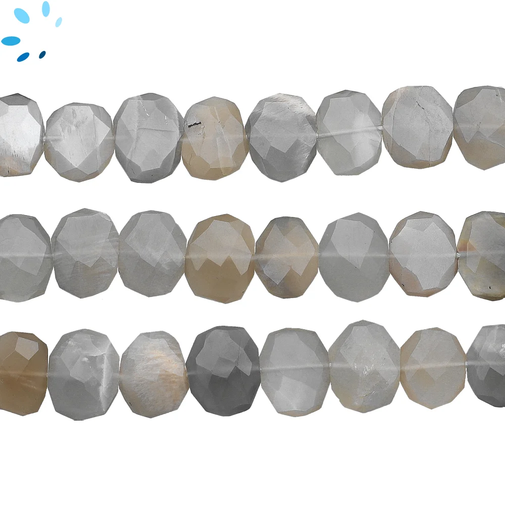 Gray Moonstone Faceted Nuggets Center Drilled Beads 14x10 - 16x12mm - 13 Inch Strand