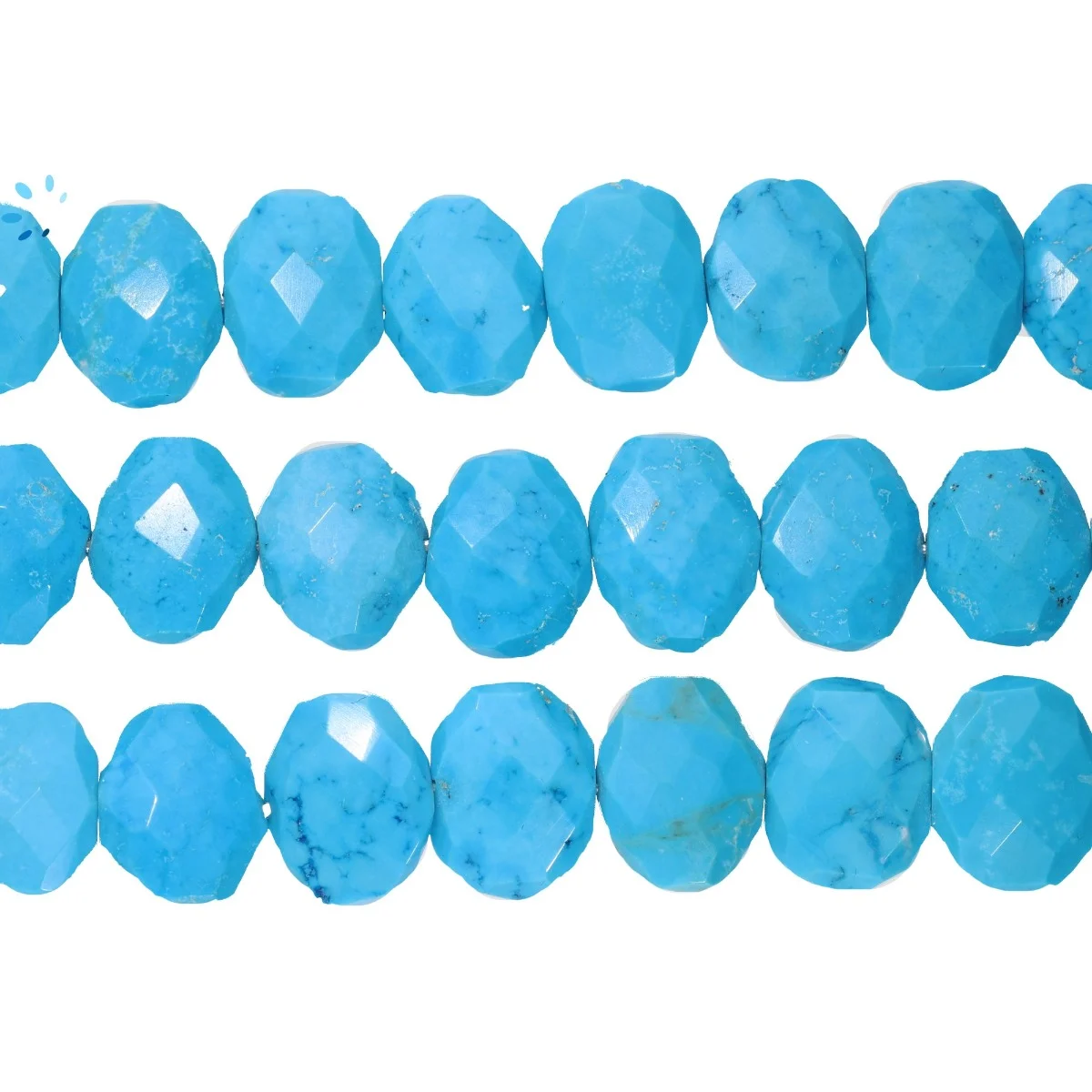 Turquoise Color Howlite Faceted Oval Nuggets Center Drilled Beads 14x10-16x12mm - 14 Inch Strand