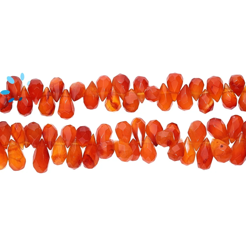 Carnelian Faceted Teardrop Top Drilled Beads 7x5 - 12x7mm - 14 Inch Strand