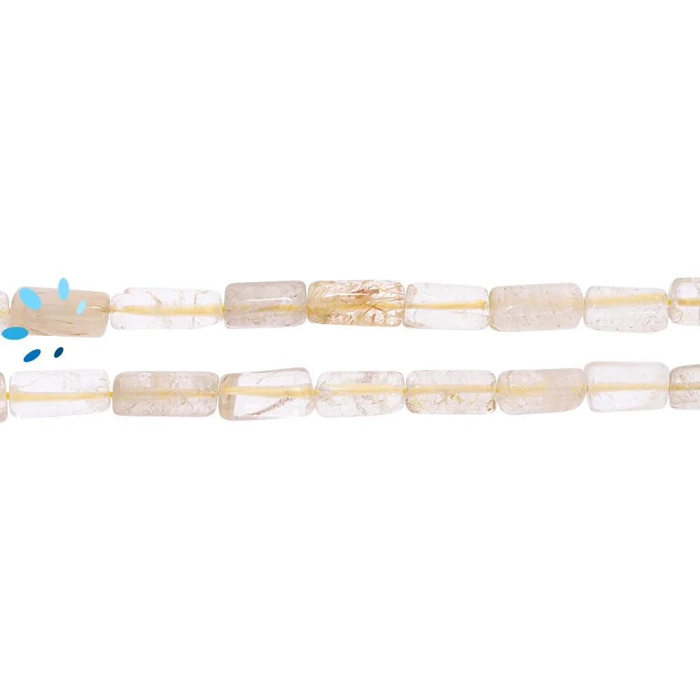 Rutilated Quartz Smooth Tube Top to Bottom Drilled Beads 12x7 - 14x8mm - 14 Inch Strand