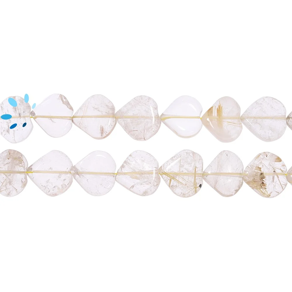 Rutilated Quartz Smooth Heart Top to Bottom Drilled Beads 14mm - 14 Inch Strand