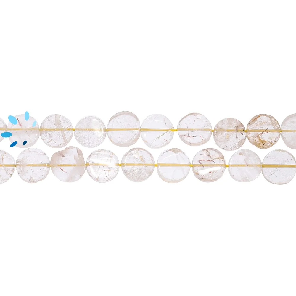Rutilated Quartz Smooth Coin Top to Bottom Drilled Beads 10mm - 14 Inch Strand