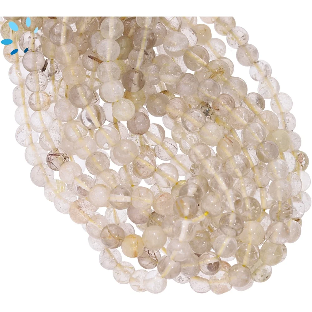 Rutilated Quartz Smooth Round Beads 6.5mm - 14 Inch Strand