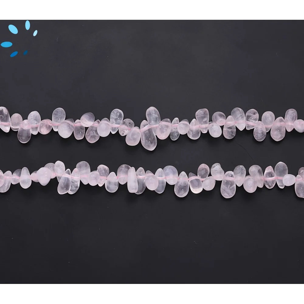 Rose Quartz Smooth Teardrop Top Drilled Beads 6x4mm - 14 Inch Strand