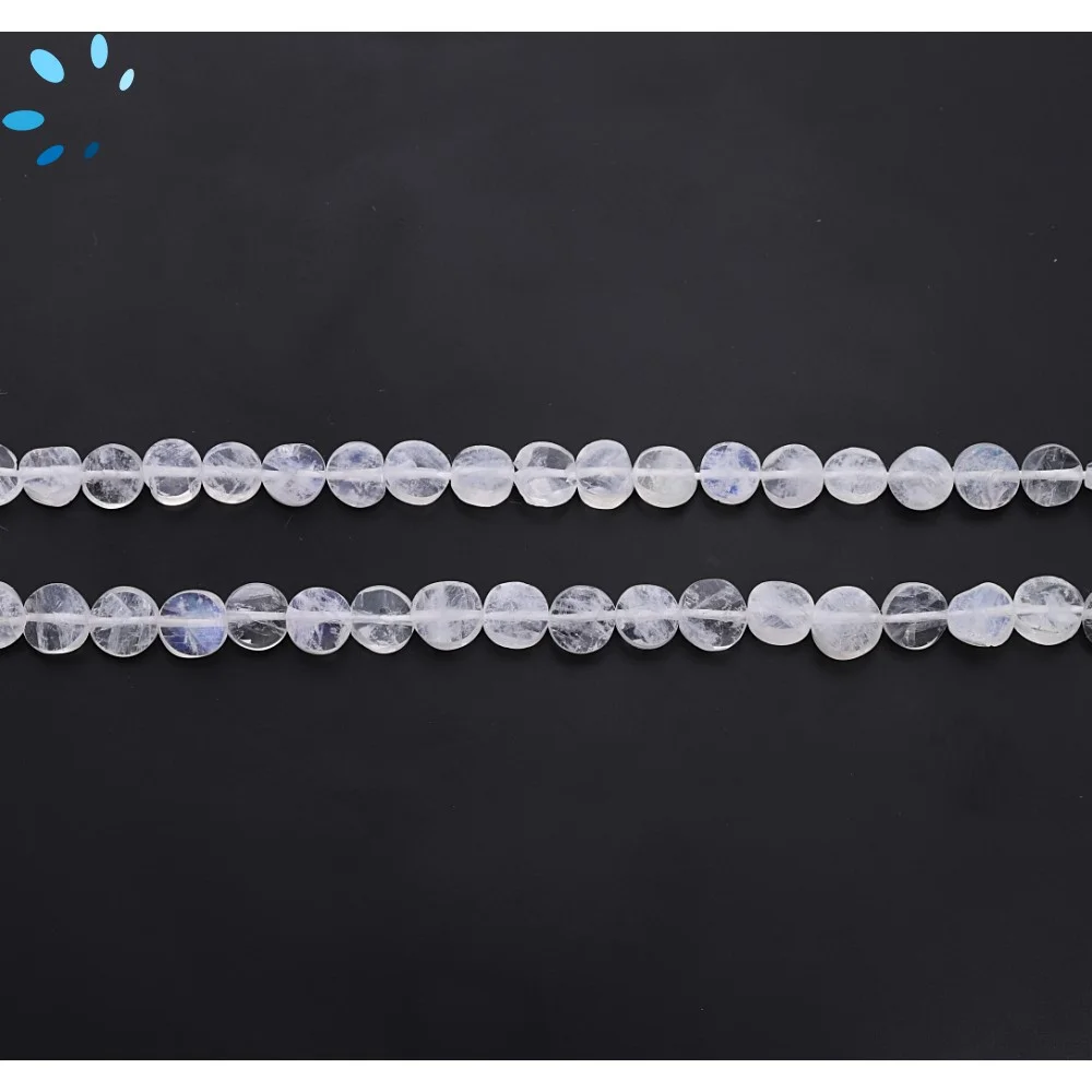 Rainbow Moonstone Smooth Coin Top to Bottom Drilled Beads 5mm - 14 Inch Strand