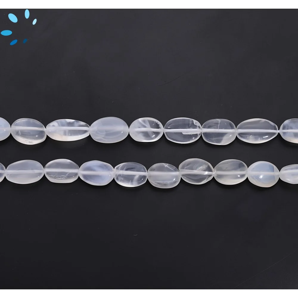 White Moonstone Smooth Oval Top to Bottom Drilled Beads 9x7mm - 14 Inch Strand