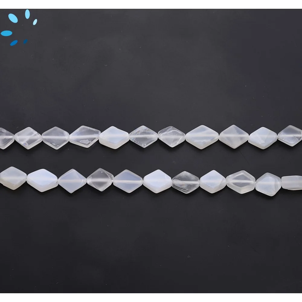 White Moonstone Smooth Diamond Top to Bottom Drilled Beads 7x5-9x7mm - 14 Inch Strand
